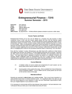 – 7215 Entrepreneurial Finance – 2015 Summer Semester