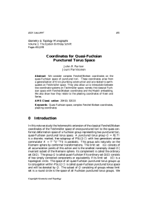 Coordinates for Quasi-Fuchsian Punctured Torus Space Geometry &amp; Topology Monographs John R Parker