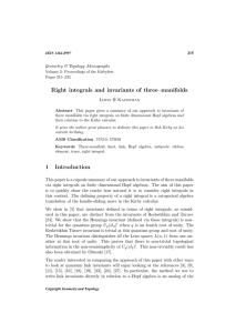 Right integrals and invariants of three–manifolds Geometry &amp; Topology Monographs 215