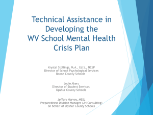 Technical Assistance in Developing the WV School Mental Health Crisis Plan