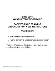 2015-2016 WVADULTED PRE-SERVICE  FACE-TO-FACE TRAINING