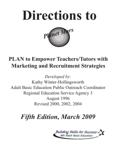 Directions to Planet Mars PLAN to Empower Teachers/Tutors with Marketing and Recruitment Strategies