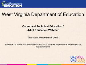 West Virginia Department of Education Career and Technical Education /