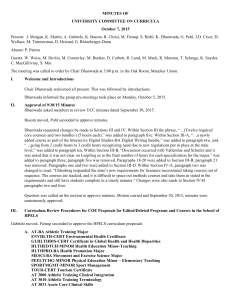 MINUTES OF UNIVERSITY COMMITTEE ON CURRICULA October 7, 2015