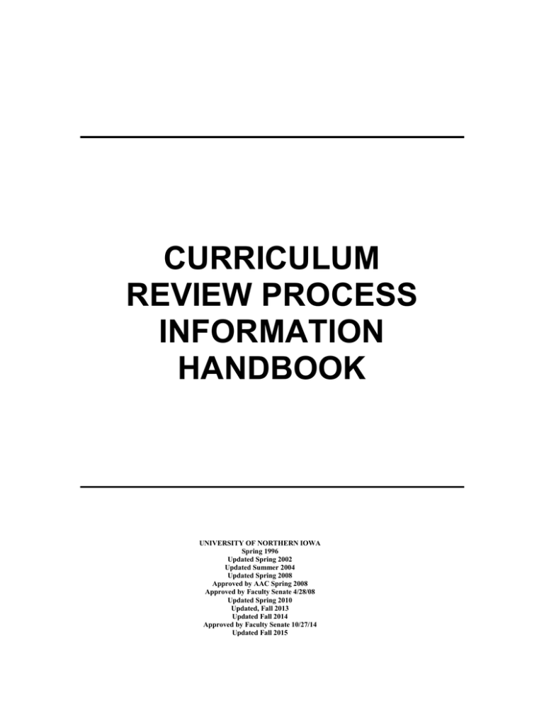 CURRICULUM REVIEW PROCESS INFORMATION HANDBOOK