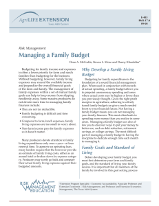 Managing a Family Budget Why Develop a Family Living Budget Risk Management