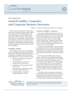 Limited Liability Companies and Corporate Business Structures Limited Liability Company Risk Management