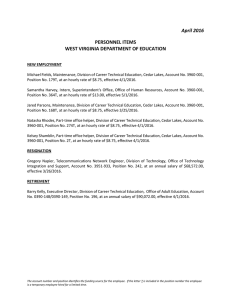 April 2016 PERSONNEL ITEMS WEST VIRGINIA DEPARTMENT OF EDUCATION