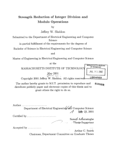 Strength  Reduction  of  Integer  Division ... Modulo  Operations Jeffrey  W.  Sheldon