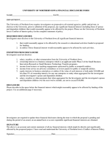 UNIVERSITY OF NORTHERN IOWA FINANCIAL DISCLOSURE FORM  NAME________________________________________ DATE____________________ DEPARTMENT__________________________________________________________