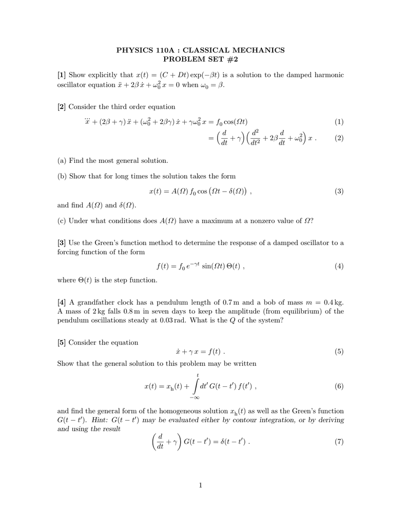Physics 110a Classical Mechanics Problem Set 2