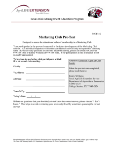 Marketing Club Pre-Test Texas Risk Management Education Program