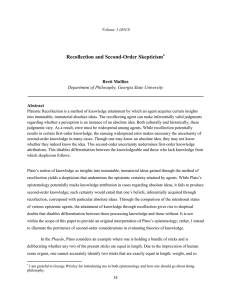 Recollection and Second-Order Skepticism  Department of Philosophy, Georgia State University Brett Mullins