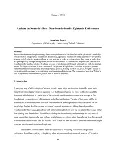 Anchors on Neurath’s Boat: Non-Foundationalist Epistemic Entitlements  Jonathan Lopez