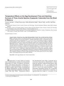 Temperature Effects on the Egg Development Time and Hatching Acartia of Malacca
