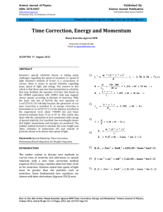 Time Correction, Energy and Momentum Science Journal of Physics Published By ISSN: 2276-6367