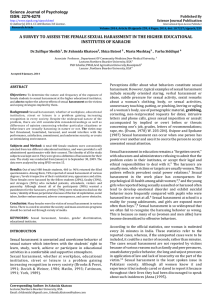 A SURVEY TO ASSESS THE FEMALE SEXUAL HARASSMENT IN THE... INSTITUTES OF KARACHI Science Journal of Psychology ISSN: 2276-6278