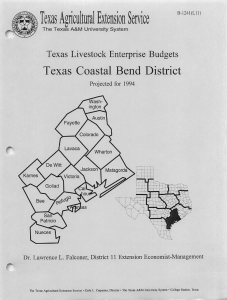 Texas Agricultural Extension Service Texas Coastal Bend District Texas Livestock Enterprise Budgets