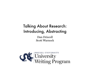 Talking About Research: Introducing, Abstracting Dan Driscoll Scott Warnock