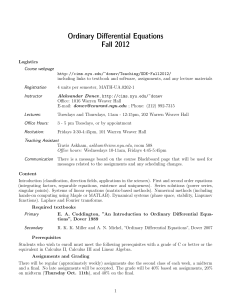 Ordinary Differential Equations Fall 2012