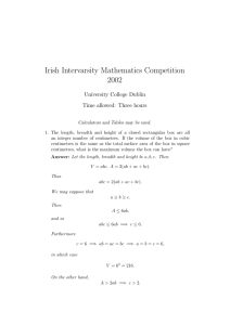 Irish Intervarsity Mathematics Competition 2002 University College Dublin Time allowed: Three hours