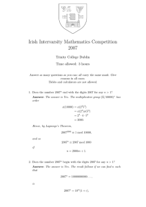 Irish Intervarsity Mathematics Competition 2007 Trinity College Dublin Time allowed: 3 hours