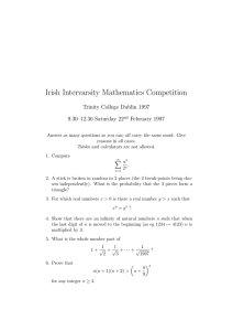 Irish Intervarsity Mathematics Competition Trinity College Dublin 1997 9.30–12.30 Saturday 22 February 1997