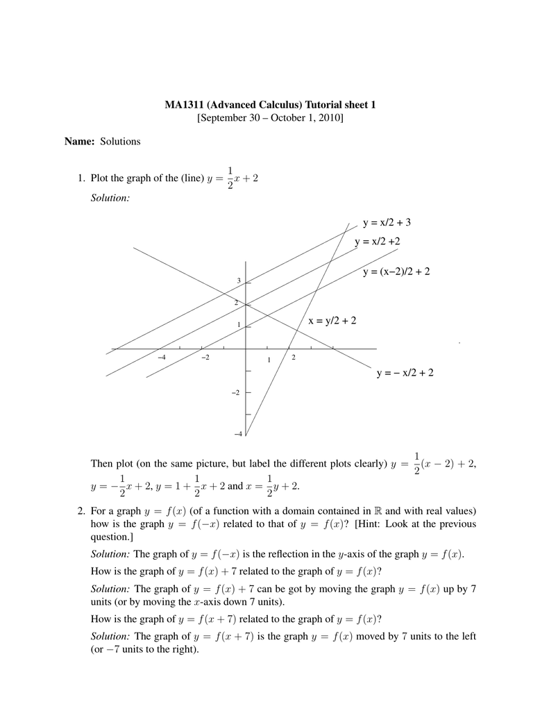 Ma1311 Advanced Calculus Tutorial Sheet 1 Name Solutions 1