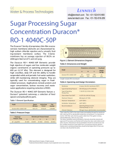 Sugar Processing Sugar Concentration Duracon* RO-1 4040C-50P Fact Sheet
