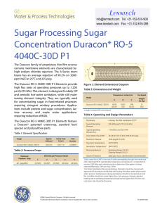 Sugar Processing Sugar Concentration Duracon* RO-5 4040C-30D P1 Fact Sheet
