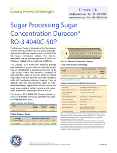 Sugar Processing Sugar Concentration Duracon* RO-3 4040C-50P Fact Sheet