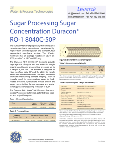 Sugar Processing Sugar Concentration Duracon* RO-1 8040C-50P Fact Sheet
