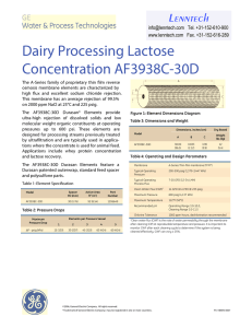 Dairy Processing Lactose Concentration AF3938C-30D Fact Sheet