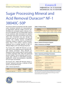 Sugar Processing Mineral and Acid Removal Duracon* NF-1 38040C-50P Fact Sheet