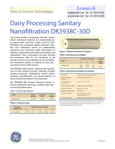 Dairy Processing Sanitary Nanofiltration DK3938C-30D Fact Sheet