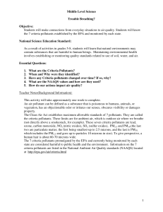 Students will make connections from everyday situations to air quality.... the 7 criteria pollutants established by the EPA and monitored... Middle Level Science