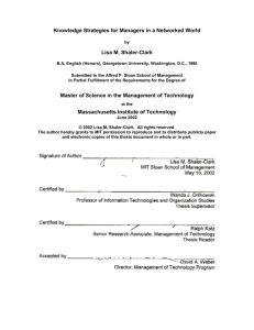 Knowledge Strategies for Managers in a Networked World Lisa M. Shaler-Clark