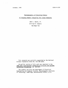 Thermodynamics of  Electrical  Noise: John  L. Wyatt,  Jr.