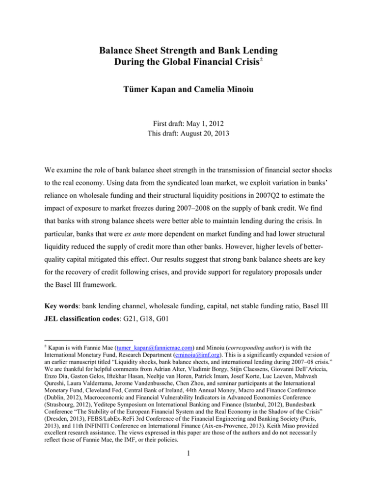 Balance Sheet Strength And Bank Lending During The Global Financial Crisis