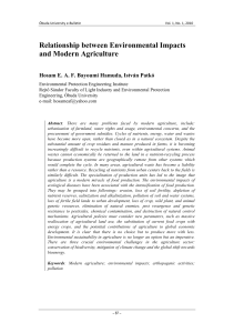 Relationship between Environmental Impacts and Modern Agriculture