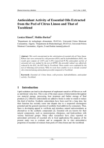 Antioxidant Activity of Essential Oils Extracted Tocoblend Louiza Himed