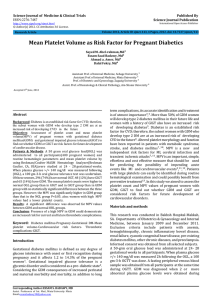 Mean Platelet Volume as Risk Factor for Pregnant Diabetics Published By