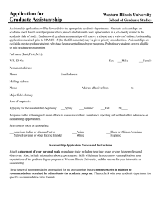 Application for Graduate Assistantship Western Illinois University School of Graduate Studies
