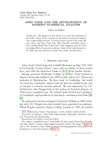 JOHN TODD AND THE DEVELOPMENT OF MODERN NUMERICAL ANALYSIS