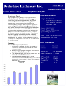 Berkshire Hathaway Inc. NYSE: BRKA Recommendation: Buy Current Price: $123,970