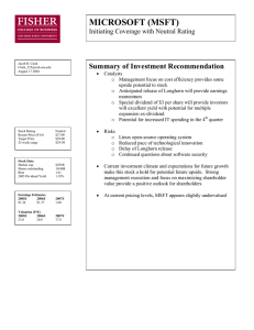 MICROSOFT (MSFT) Summary of Investment Recommendation Initiating Coverage with Neutral Rating