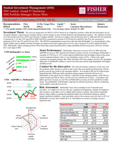 Student Investment Management (SIM) SIM Analyst: Joseph P Chandraraj