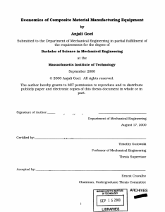 Economics  of Composite Material Manufacturing Equipment Anjali Goel