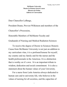 Dear Chancellor LeBarge, President Deane, Provost Wilkinson and members of the
