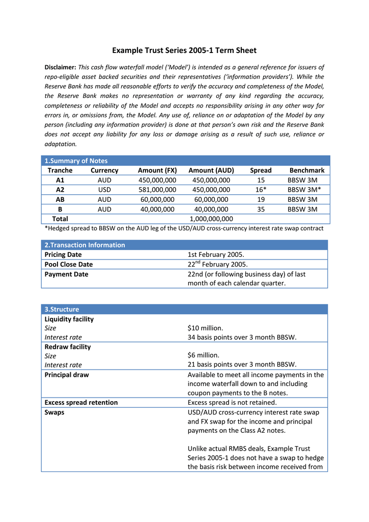 Example Trust Series 2005 1 Term Sheet - 